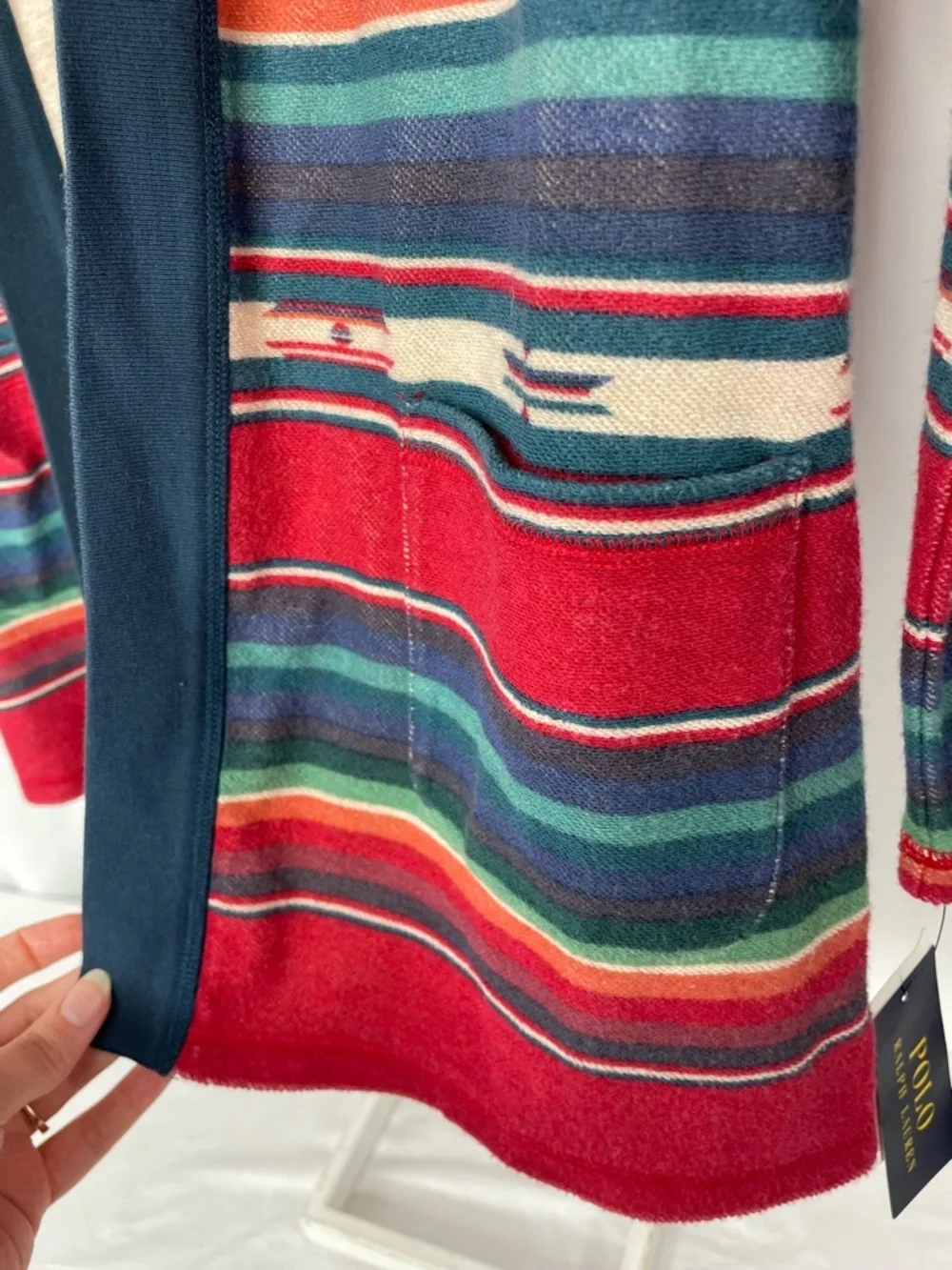 Polo Ralph Lauren Southwestern Striped Hooded Cardigan‎ XL Boho Aztec Open Front